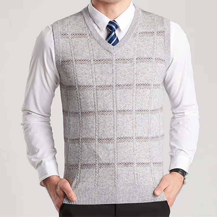 Áo len vest nam mùa thu đông mới nam trung niên không tay áo len vest cổ chữ V vest vest đan vai áo khoác nam giả vest