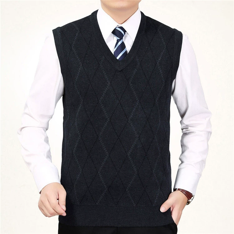 Của nam giới len vest vest mùa thu và mùa đông mới trung niên của nam giới cộng với phiên bản áo len daddy tim cổ áo len đồ vest nam đẹp