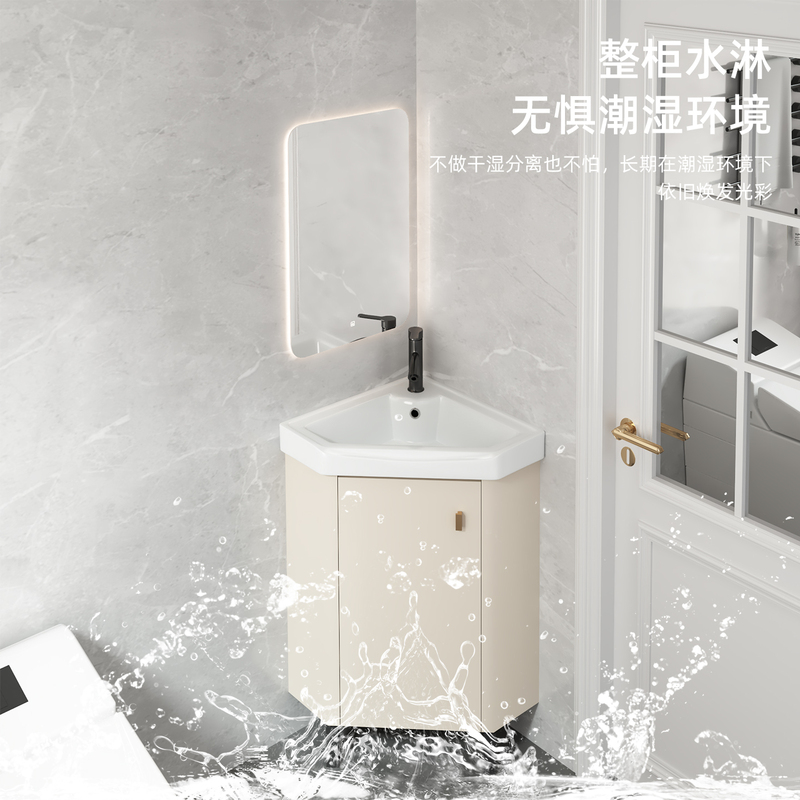 Small Triangular Floor-Standing Bathroom Cabinet with Washbasin, Corner Bathroom Sink, Corner Washbasin, Small Corner Wash Basin