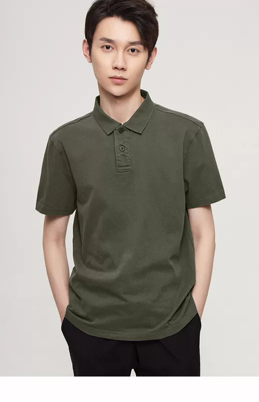 Crayl / Vanke Eslite Thanh niên giản dị Hàn Quốc áo cotton cotton Áo sơ mi nam POLO áo thun nam giặt - Polo áo cộc tay nam