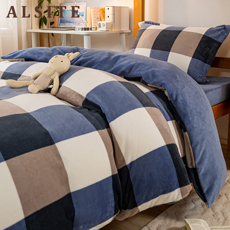 High-end Student Dormitory Milk Suede Bed Three Sets Double Face Coral Suede Winter Thickened Quilt Cover Bed Linen Bed-Taobao