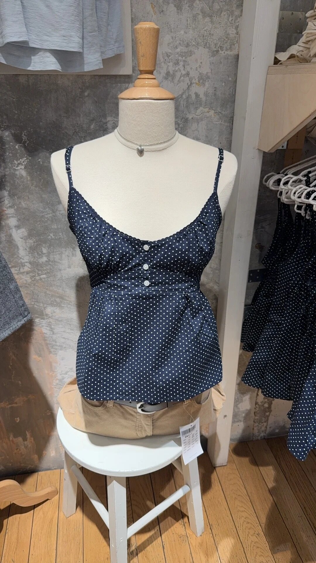 BM Dark Blue Lace Cami: New Summer Polka Dot Style Top - Detail image 1