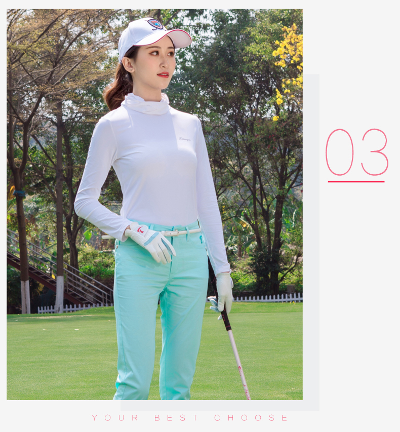 Quần áo golf mùa thu và mùa đông nữ cộng với nhung ấm áp trùm đầu chống nắng lót phụ nữ chạm đáy áo sơ mi dài tay quần áo bộ chơi golf trong nhà