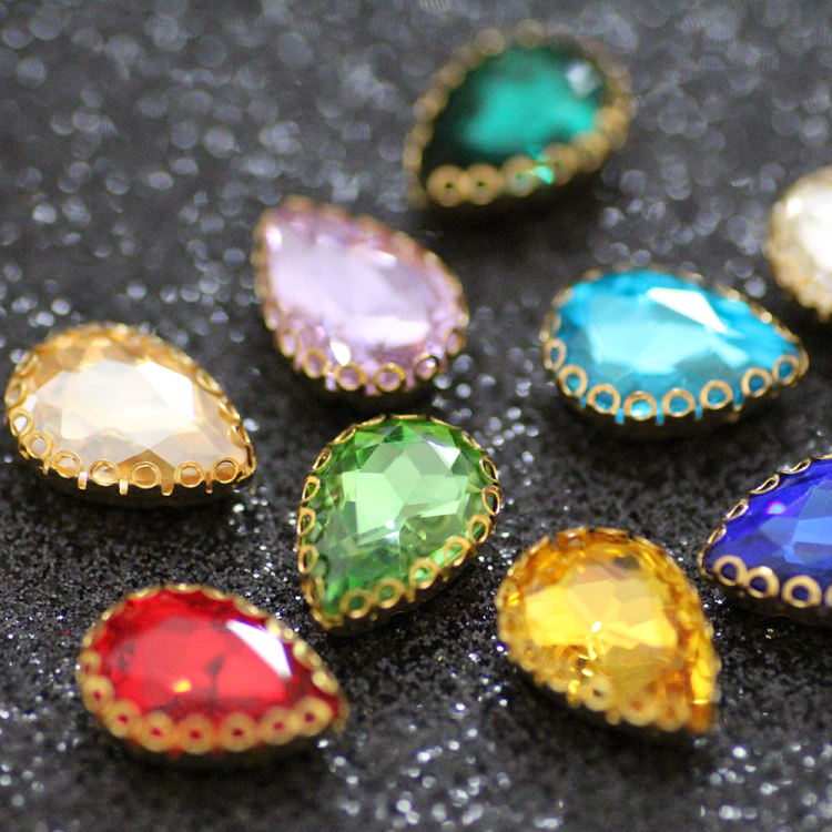 Colorful water drop gold bottom with pattern edging hand-sewn drill clothes hat scarf DIY crystal glass diamond super flash
