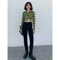 EM black small feet tight thickened jeans womens straight chic loose autumn and winter 2020 new high waist thin