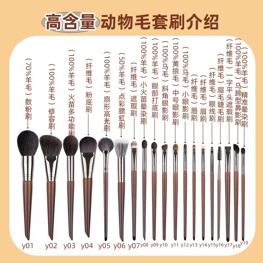 Brush, soft set, 19 pieces, full set