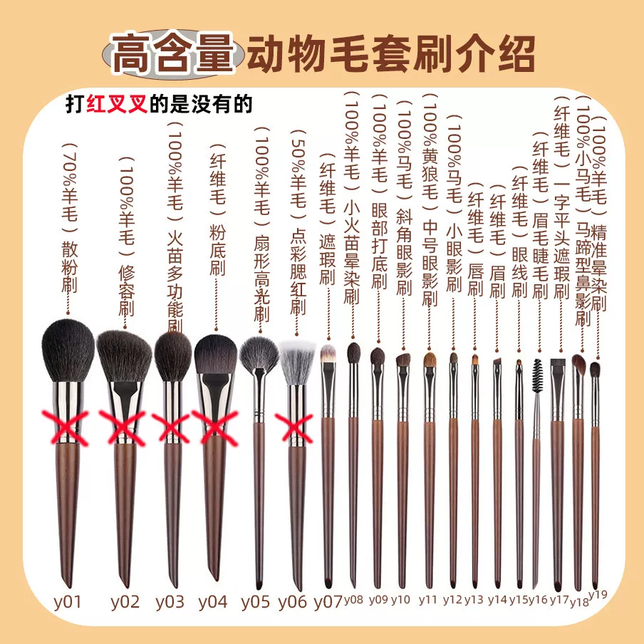 Brush, soft set, 19 pieces, full set