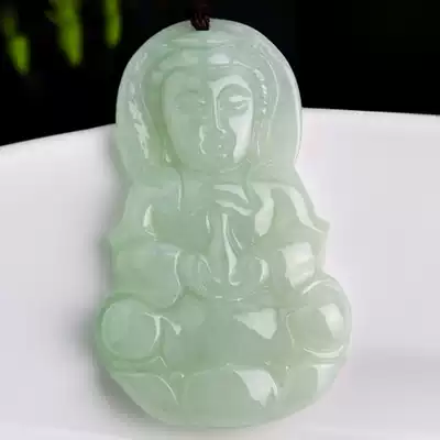 Natural old pit A goods ice waxy green jade jade Guanyin pendant couple money chain pendant national certificate