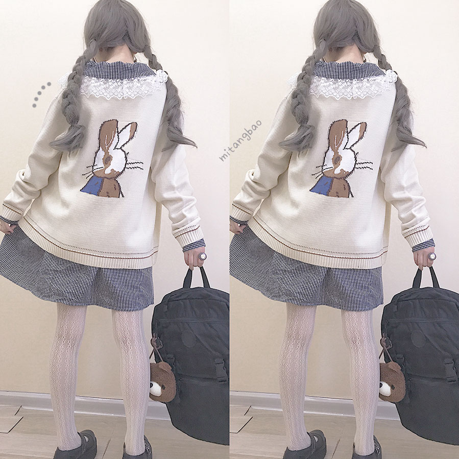 Bunny tự làm Dễ thương Lười gió mùa xuân Cô gái đan áo len bên ngoài điều hòa áo sơ mi Cô gái mềm mặc các kiểu áo len