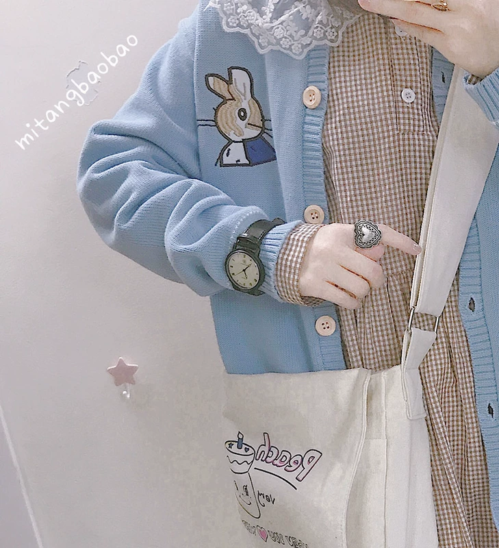 Bunny tự làm Dễ thương Lười gió mùa xuân Cô gái đan áo len bên ngoài điều hòa áo sơ mi Cô gái mềm mặc