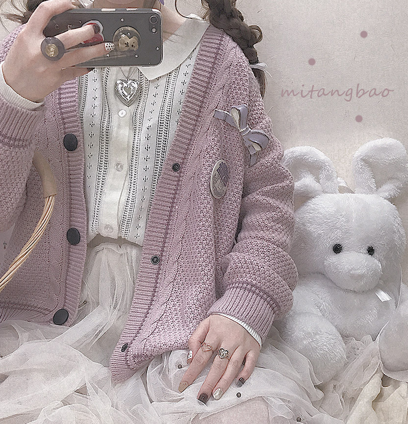 Áo ba lỗ retro Nhật Bản lười gió đơn giản bên ngoài áo len nhỏ mới áo len cardigan mùa thu cô gái áo len cổ lọ