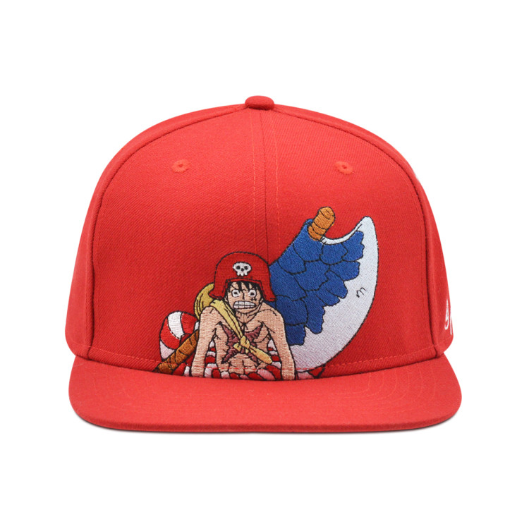 新帽城one Piece海賊王魯夫斧頭人物刺繡黑 紅色平檐帽棒球帽