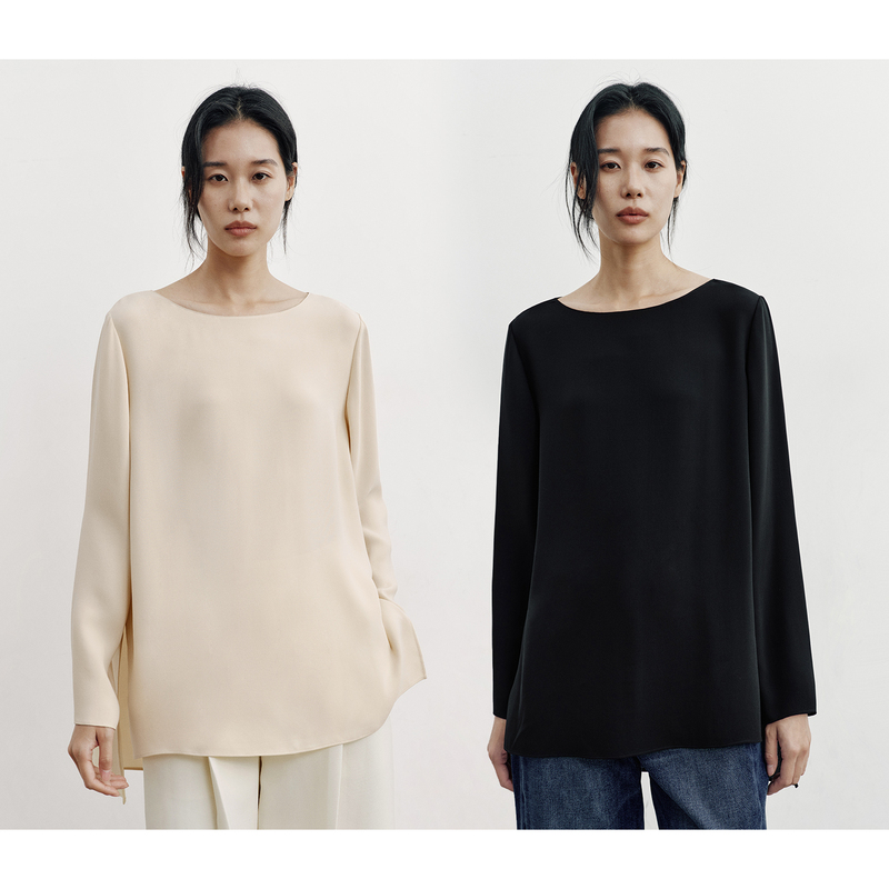 Cleanflow Essence Series | Heavyweight Silk Georgette Boat Neck Pullover Chinese-Style Loose Shirt for Women, High-End Cleanflow Essence Series | Heavyweight Silk Georgette Boat Neck Pullover Chinese-Style Loose Shirt for Women, High-End