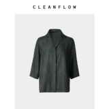 CLEANFLOW | Черно-темно-синяя черепаховая рубашка из шелкового газа с кубинским воротником и ароматным облаком, шелковая рубашка ранней весны для женщин высокого класса
