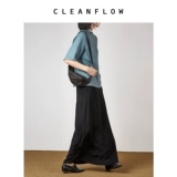 CLEANFLOW | Темно-синяя свободная льняная футболка с круглым вырезом и рукавами пять четвертей для женщин, весна 2026, новый стиль