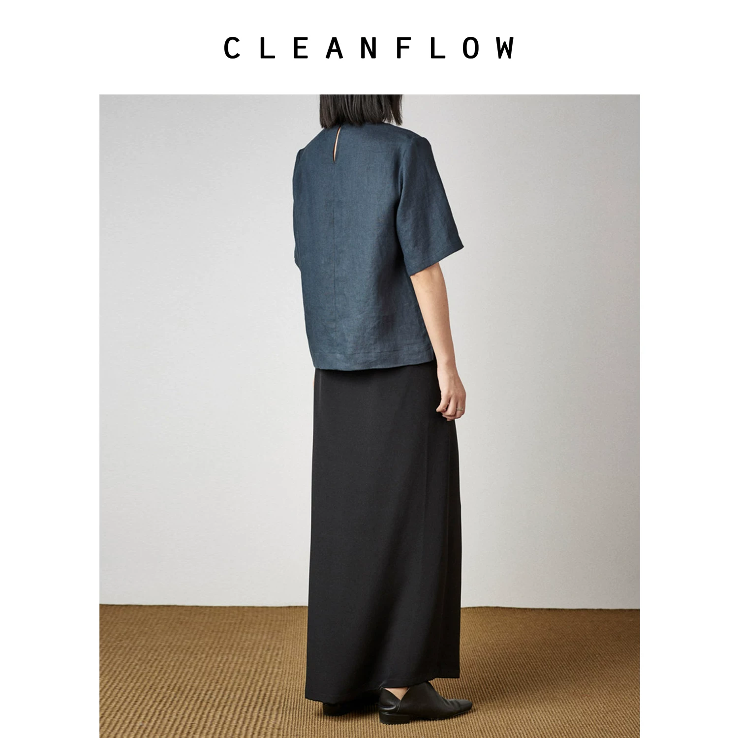 CLEANFLOW | Daiqing промытая энзимами лён с круглым воротом, пять четвертей рукав, китайский стиль футболка для женщин, лето 2026 новый стиль