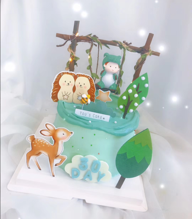 Bake Birthday Cake Decoration Pendulum piece Creative Mori Faculty Green Levine Swing Autumn Thousands Cake Decoration Accessories Plug-in-Taobao