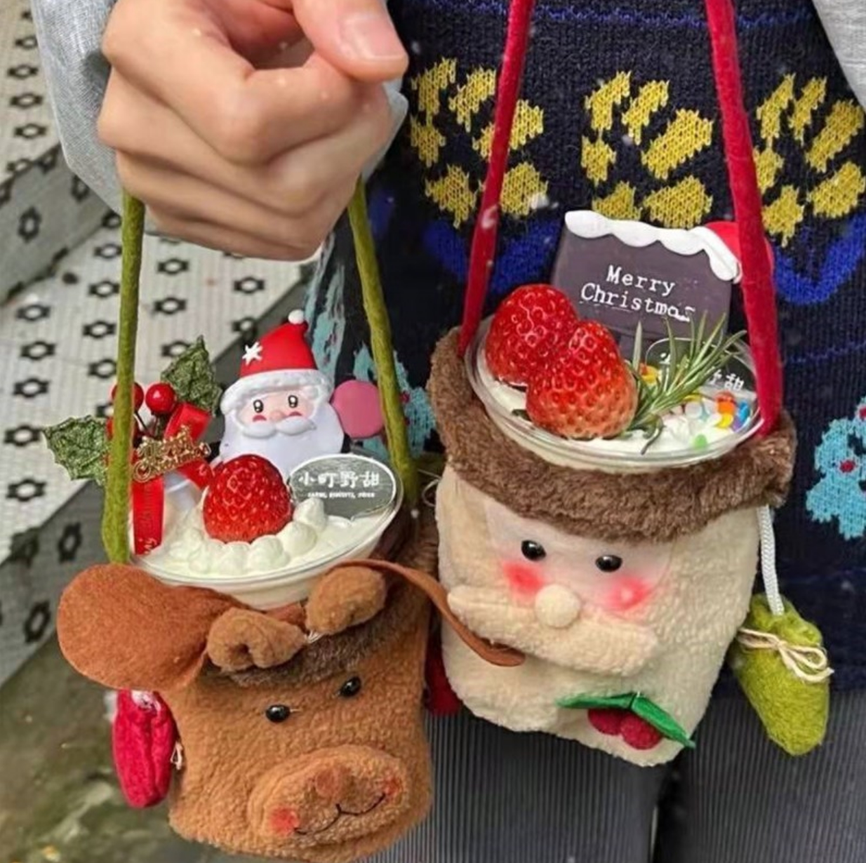 Christmas Carry-on Bag Cake Dessert Decorations Santa Claus Cake Swinging Pieces Snowman Elk Hand Bags 