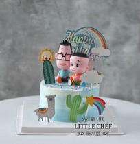 Cartoon childrens cake decoration big head-son small head-father birthday cake decoration doll
