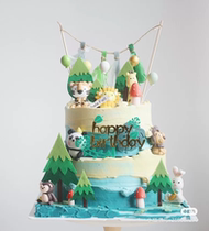 Baked cake decorated forest Lion Tiger Elephant giraffe panda dinosaur soft pottery plugin