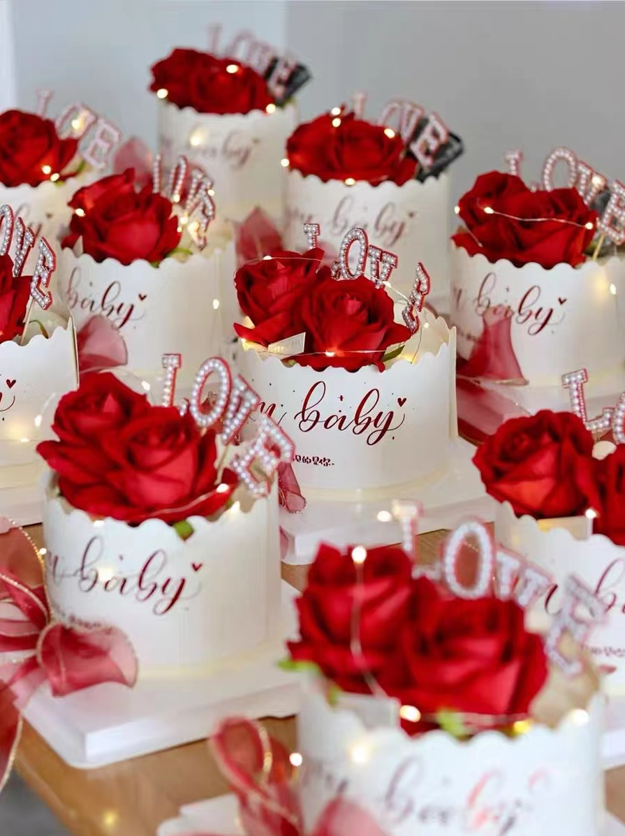 520 Valentine's Day projection light cake decorated gilded edge pearl love insert plug-in dress up confession cake