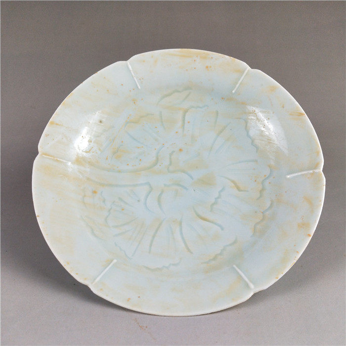 宋時代 湖田窯 影青磁 彫花 開片 茶碗 中国古玩 古陶磁器 湖田窯