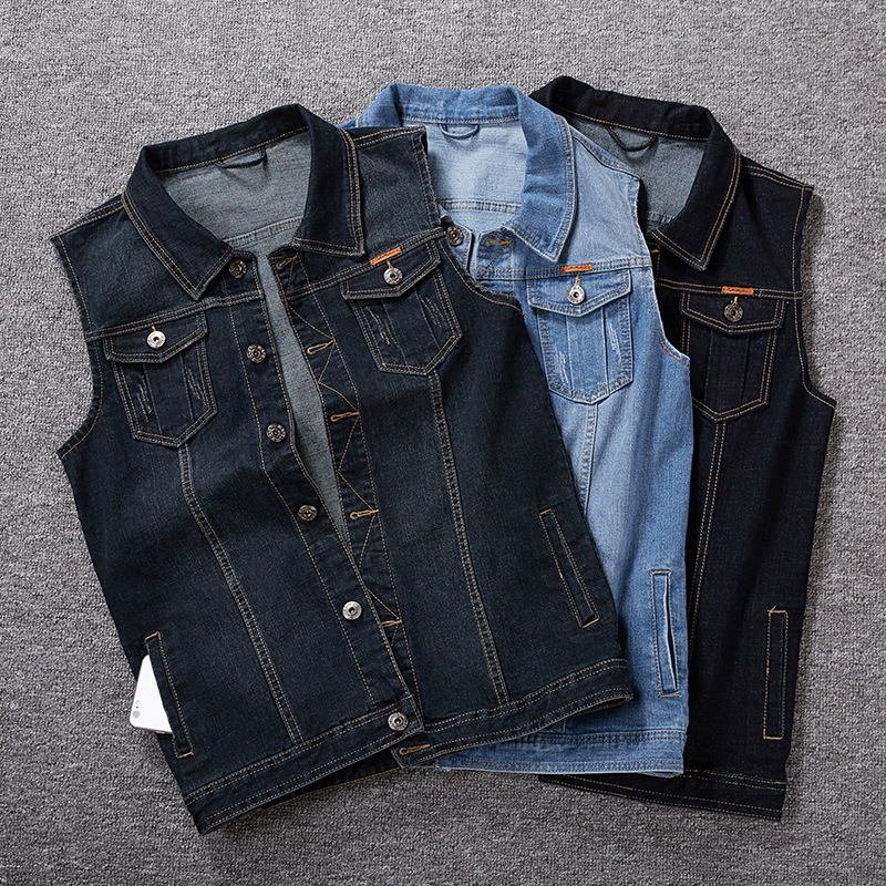 Plus-Size Men's Clothing Cross-Border Denim Vest Jacket Elastic Amazon Vest Aliexpress Sleeveless Vest Jacket