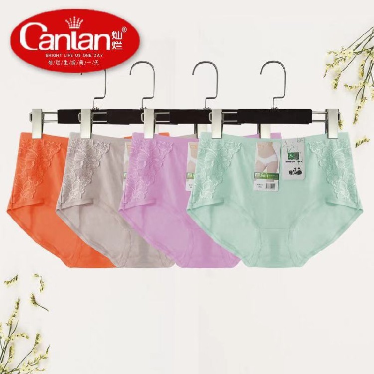 Brilliant 9079 Medium-high Waist Lace Silk Embroidered Elastic Fiber Big Size Seduces Lady Triangle Briefs 6 strips