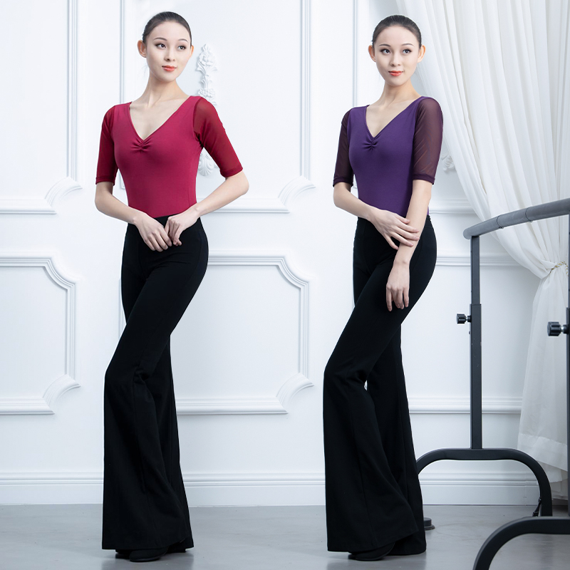 Cloud Comfort Ballet dance clothes mesh yarn splicing middle sleeve body suit type body gift instrument Gymnastics Skills and Gymnastics Skills