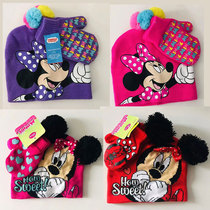Foreign trade original order girls and children winter warm wool knitted hat full palm mittens set