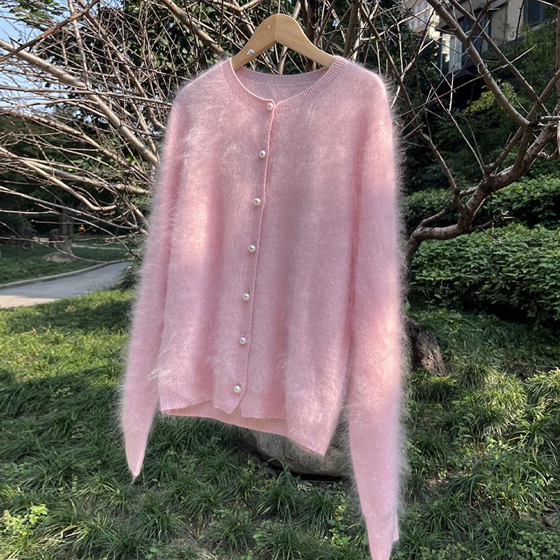 High-End 100% Cashmere Lazy Style Washed Brushed Cashmere Cardigan Top Round Neck Cashmere Sweater Coat Trendy