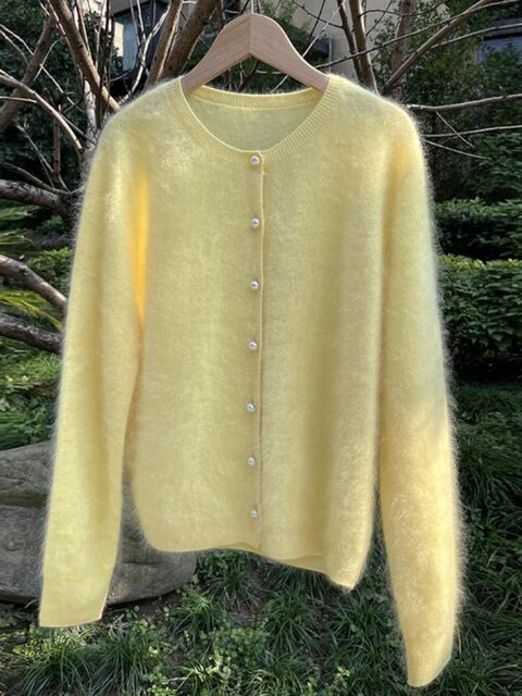 High-End 100% Cashmere Lazy Style Washed Brushed Cashmere Cardigan Top Round Neck Cashmere Sweater Coat Trendy