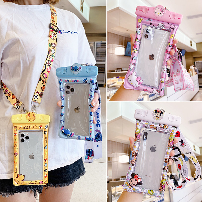 Touch mobile phone waterproof bag universal Apple 12 Huawei swimming drift diving set cute cartoon waterproof bag diagonal cross