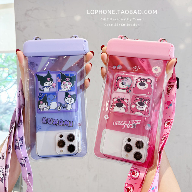 Touch screen universal mobile phone waterproof bag cute cartoon diving cover transparent swimming beach rafting sealed Messenger rope