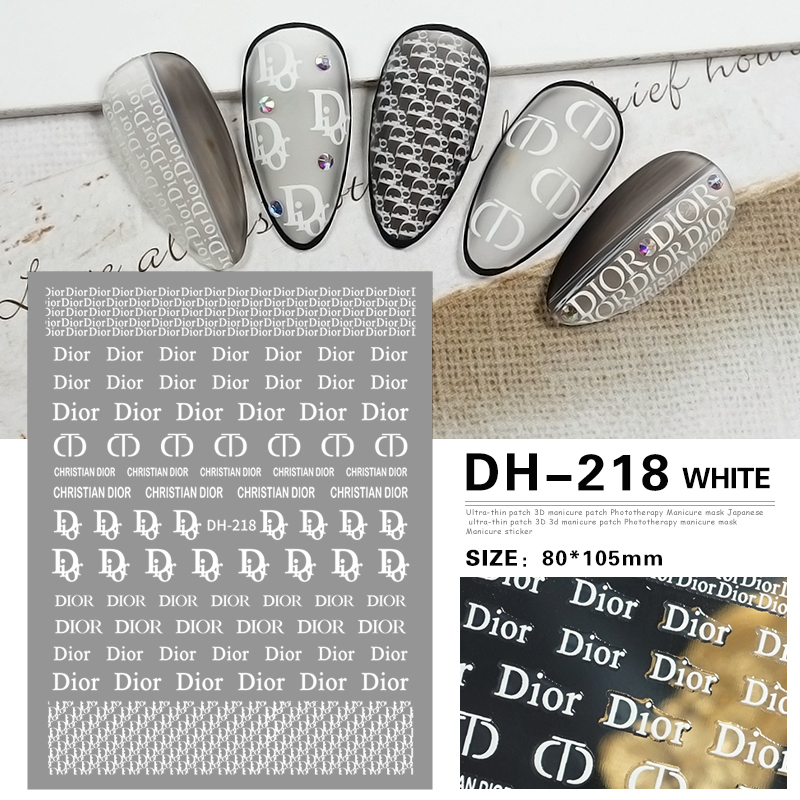 Trendy Gold and Silver Black and White Nail Art Adhesive Stickers Thin Flexible Nail Decals Brand Fashion Decoration Trendy Brand