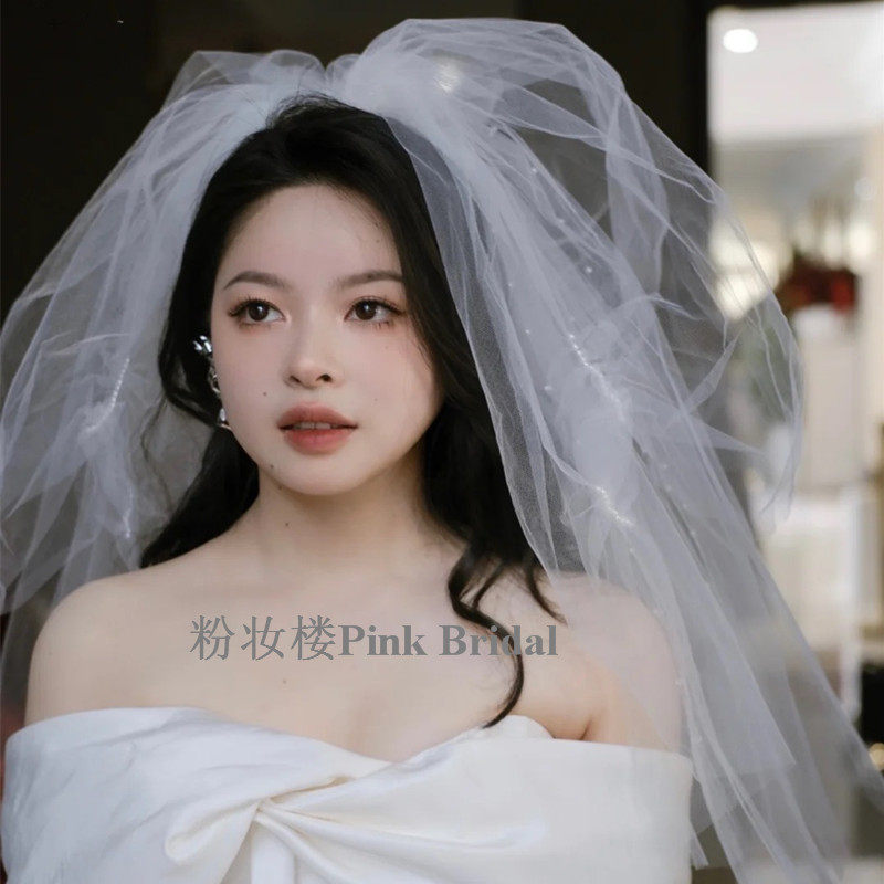New handmade beaded bride wedding veil wedding photography photography with makeup head jewelry fluffy organza super fairy