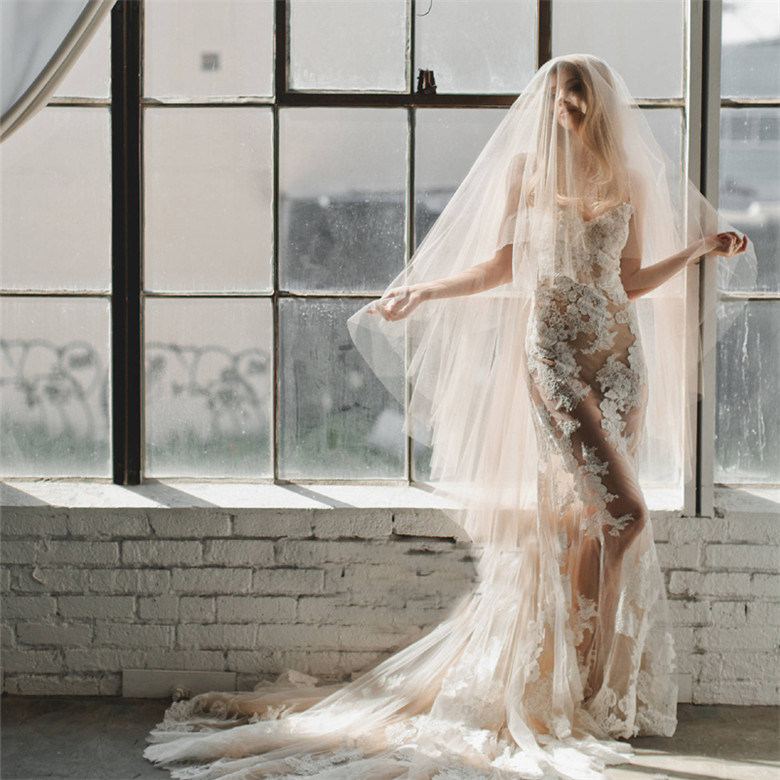 Bride headdress header Sen drag tail 3 meters soft dress props super fairy married light champagne veil