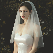 Han Style Brief Pearl Short neckline Neckline Multiple Layers Ultra Fairy Beixie Yellow Bridal Head Yarn 2021 New Wedding Head Ornament