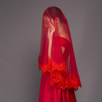 New lace red veil bride wedding yarn toast dress Xiuhe Dragon Phoenix red hijab head HIPPA super long tailing