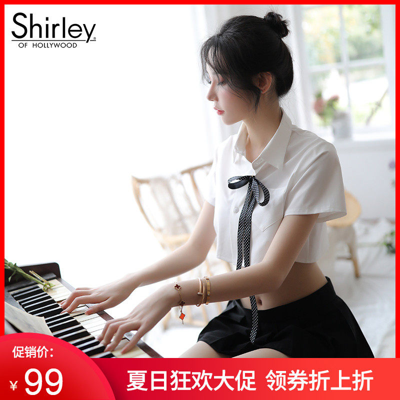 AMERICAN SHIRLEY SEXY pure girl STUDENT uniform suit SEDUCTION shirt Black SHORT skirt THIN UNDERWEAR