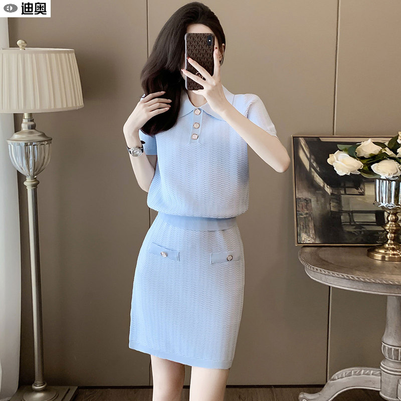 Dior Summer Suit Dress for Women 26 New Style Elegant Short-Sleeve + Slimming Skirt Tweed Style Knitted Two-Piece Set for Women