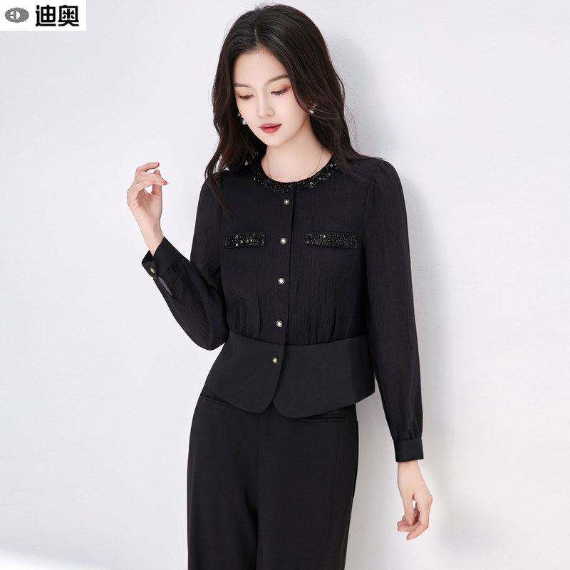 Dior-Style Long-Sleeve Shirt for Women, 2026 Spring and Autumn New Model, High-End Sequin Elegant Socialite Style Versatile Shirt