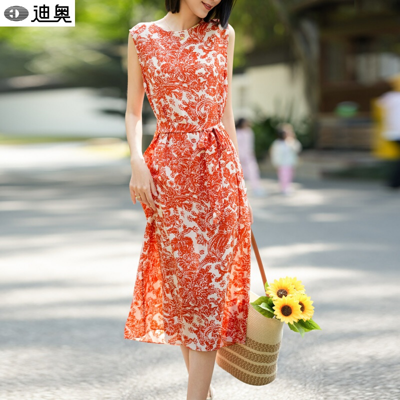 Dior High-End Silk Dress for Women Summer 2026 New Chinese-Style Retro Elegant Mulberry Silk Sleeveless Printed Dress