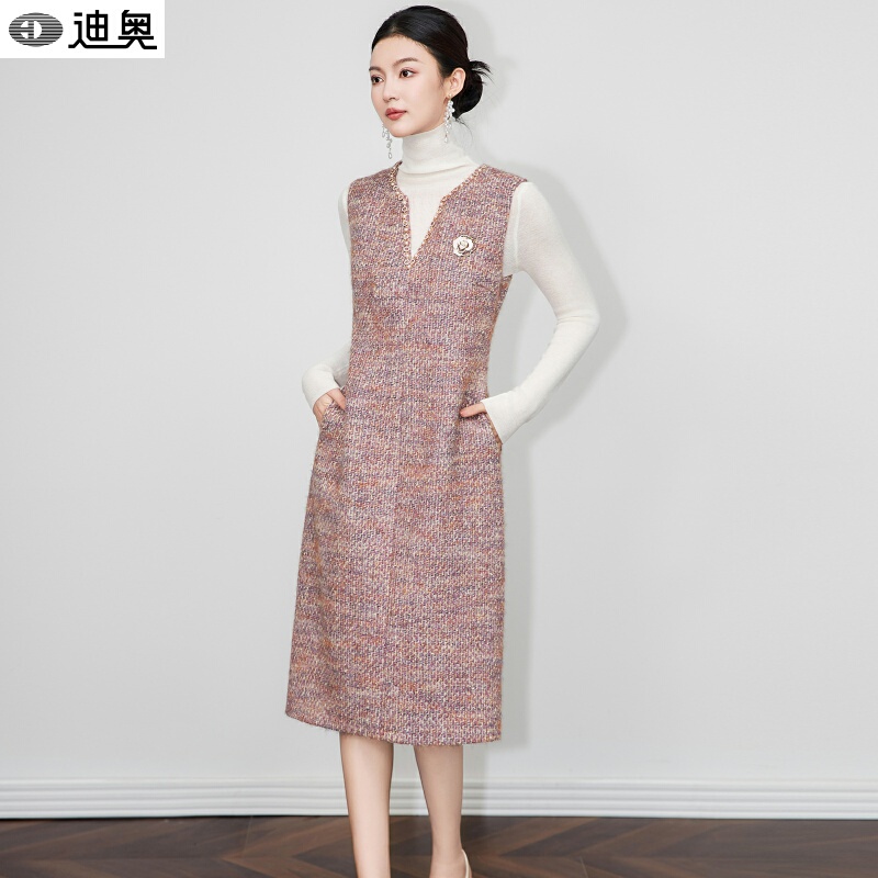 Dior Style Tweed Dress for Women, Autumn/Winter 2026 New French Elegant Socialite Wool Tweed Vest Dress
