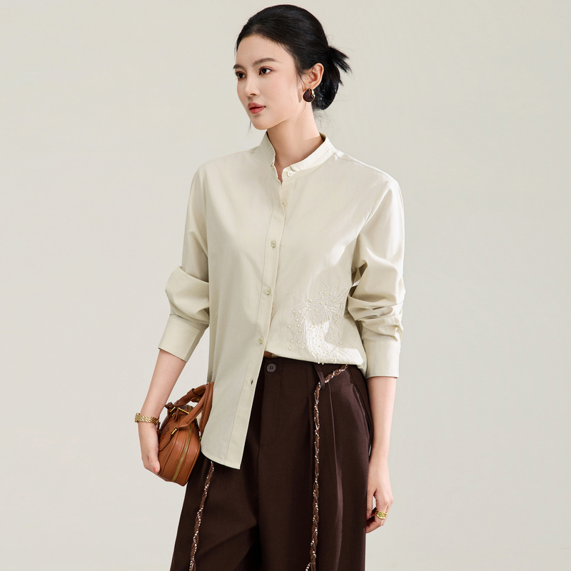 Dior Early Autumn Silk Cotton Shirt for Women 2026 New Style French Retro Embroidery Beading Elegant Casual Long-Sleeve Shirt Dior Early Autumn Silk Cotton Shirt for Women 2026 New Style French Retro Embroidery Beading Elegant Casual Long-Sleeve Shirt