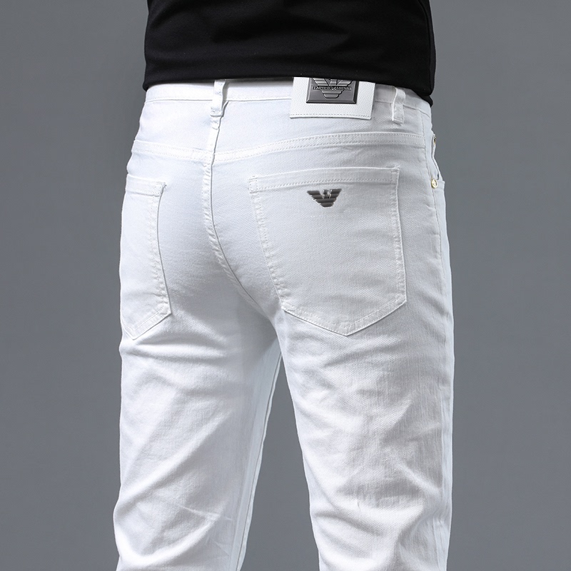 Authentic Amn High-End Summer Pure White Men's Slim-Fit Skinny Jeans Stretch Casual Trendy Brand