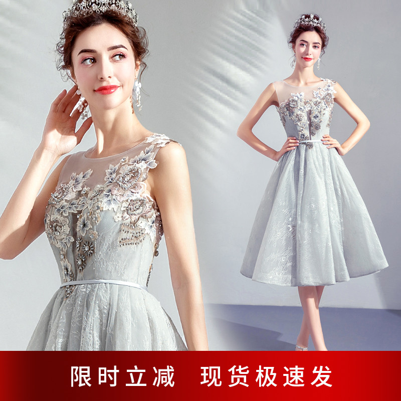 Temperament Famous Yuan Grey Birthday Party Annual Meeting Stage Performance Wedding Dresses Small Evening Dress Foreign Dress 1696Q
