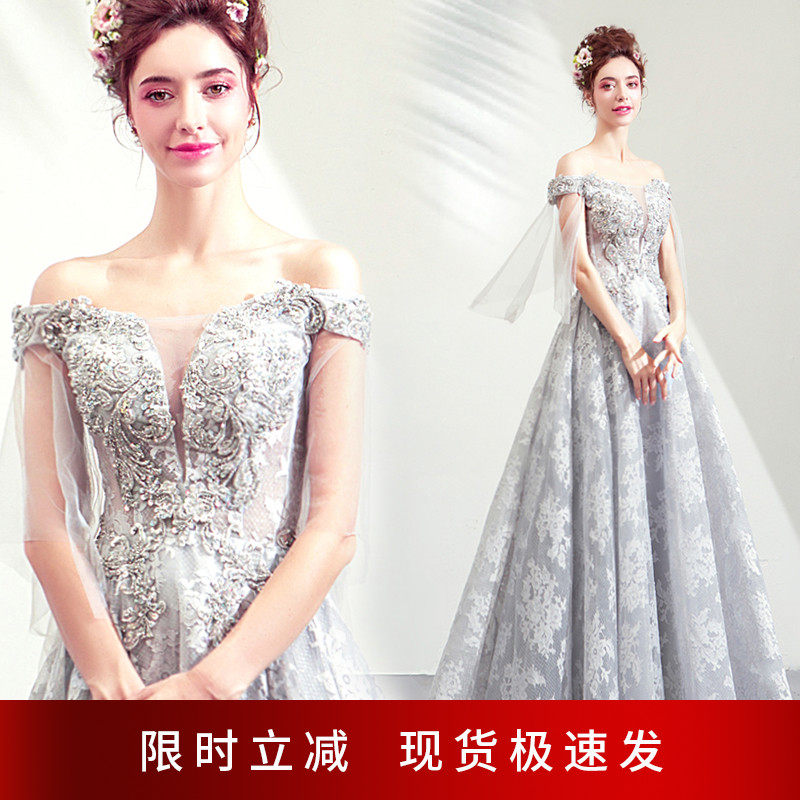 Angel's wedding dresses Grey Dinner Party's Annual Meeting Stage Performance Host Wedding Evening Dress 8911