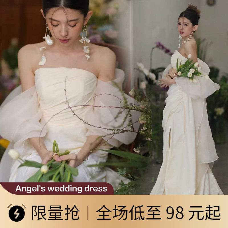 天使のウェディングドレス 花嫁のウェディングドレス 結婚式の婚約 誕生日 アニュアルパーティー ホストドレス 乾杯ドレス モーニングローブ 19680