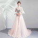 Pink bridal puff sleeve toast dress wedding banquet catwalk light luxury evening dress 2622